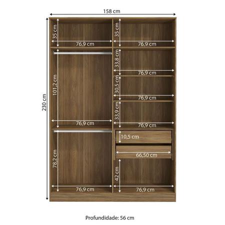 Imagem de Guarda-Roupa Modulado Cavi 4 PT 2 GV Nogueira e Branco 158 cm