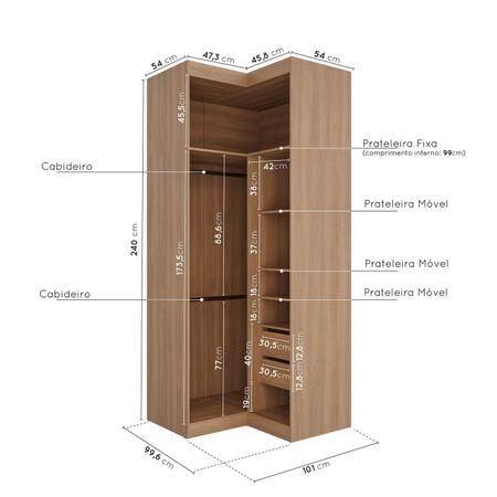 Imagem de Guarda Roupa Modulado de Canto 6 Portas 3 Peças Hera Cabecasa Madeiramadeira