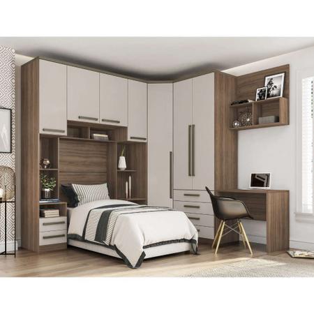Guarda Roupa Modulado de Canto 7 Portas 8 Gavetas Cabeceira e Escrivaninha Connect Luciane Móveis - Kit Imagem de Guarda Roupa Modulado de Canto 7 Portas 8 Gavetas Cabeceira e Escrivaninha Connect Luciane Móveis