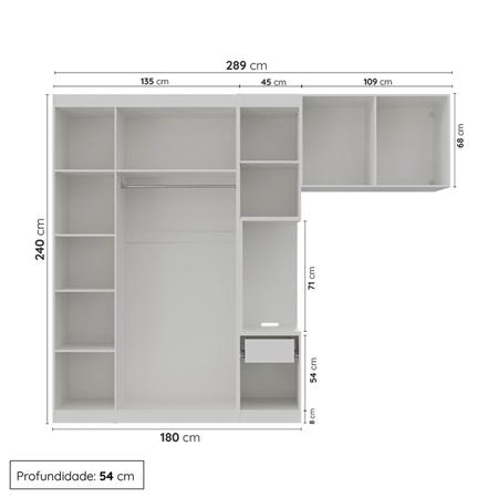 Imagem de Guarda Roupa Modulado Solteiro com Mesa de Cabeceira 7 Portas 3 Peças Hera CabeCasa MadeiraMadeira