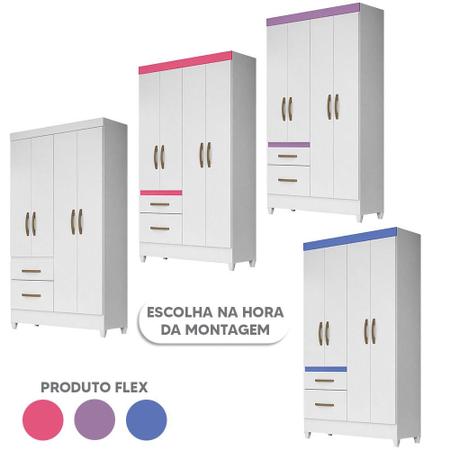 Imagem de Guarda Roupa Pequeno 4 Portas Infantil Branco Lilás Flex Mia Shop JM