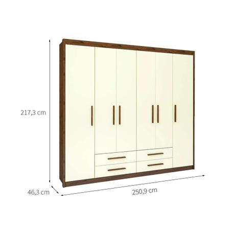 Imagem de Guarda Roupa Roupeiro De Casal Grande Espaçoso Marrom com Branco 6 Portas 4 Gavetas Armário Quarto com Cabideiro Egc 2,50x2,17