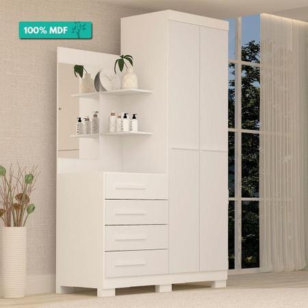 Imagem de Guarda Roupa Solteiro 100 % Mdf Com Espelho Flex Color 2 Portas 4 Gavetas Melissa Acp Móveis Branco/Rosa/Azul/Lilás