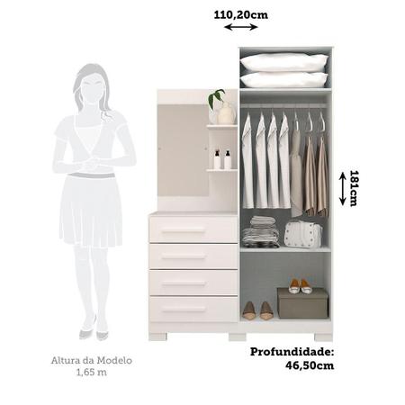 Imagem de Guarda Roupa Solteiro 100 % Mdf Com Espelho Flex Color 2 Portas 4 Gavetas Melissa Acp Móveis Branco/Rosa/Azul/Lilás