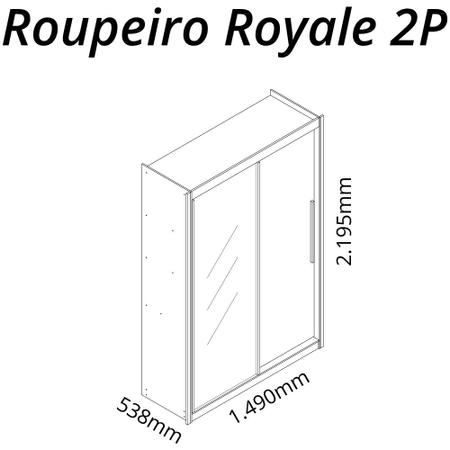 Imagem de Guarda-Roupa Solteiro 2 Portas 1 Porta Espelhada Royale Gelius Móveis