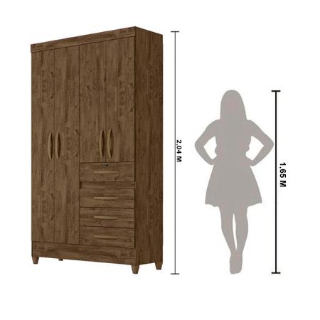 Imagem de Guarda Roupa Solteiro 4 portas 4 gavetas Castanho Wood Sobral - Moval