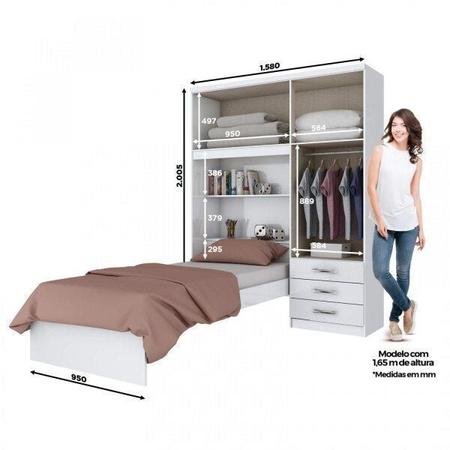 Imagem de Guarda-Roupa Solteiro 4 Portas com Espelho e Cama Baú Happy Espresso Móveis