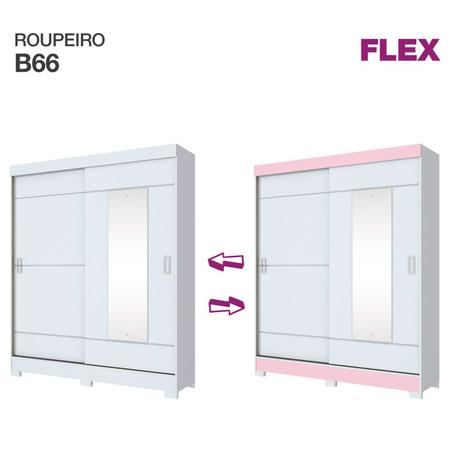 Imagem de Guarda-Roupa Solteiro Amsterdã 2 Portas 2 Gavetas com Espelho Flex Branco/Rosa - Briz