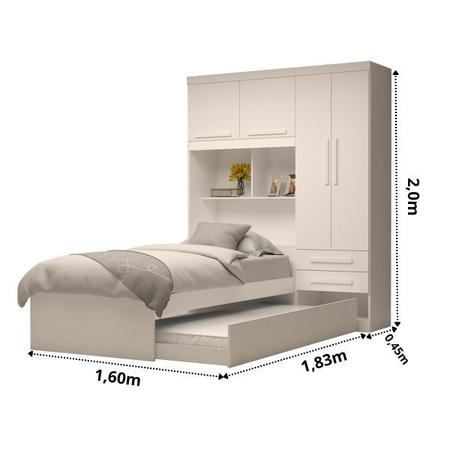 Imagem de Guarda Roupa Solteiro com Bicama 4 Portas 2 Gavetas Milena Branco ACP 100%MDF