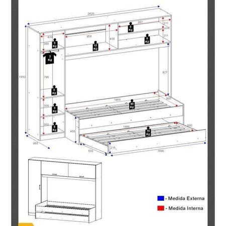 Imagem de Guarda-Roupa Solteiro com Cama e Auxiliar Embutida Multimóveis