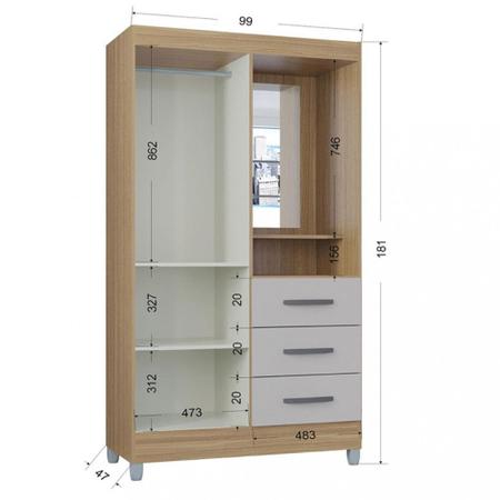Guarda Roupa Solteiro com Espelho 2 Portas 3 Gavetas Madri Poquema Imagem de Guarda Roupa Solteiro com Espelho 2 Portas 3 Gavetas Madri Poquema