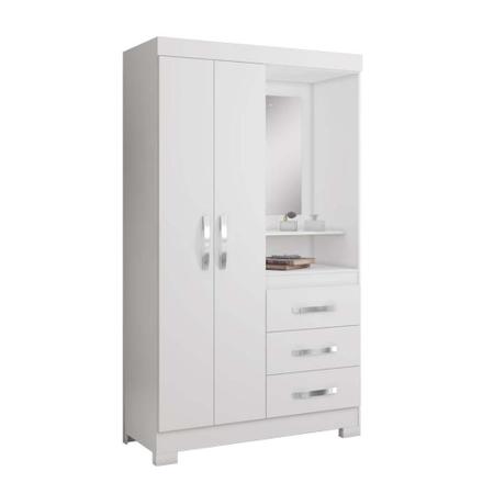 Imagem de Guarda-Roupa Solteiro Flex com Espelho 2 Portas 3 Gavetas 5170 Branco