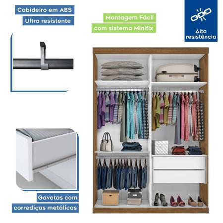 Imagem de Guarda Roupa Solteiro Premium Nala Plus 138cm com Espelho 2 Portas 2 Gavetas Minastex