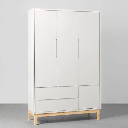 Imagem de Guarda-Roupa Theo 3 Portas com Pés Square Natural - Branco Fosco