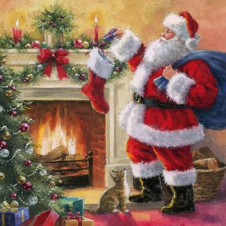 Imagem de Guardanapo de Papel Papai Noel na Lareira Ti-Flair 33x33cm