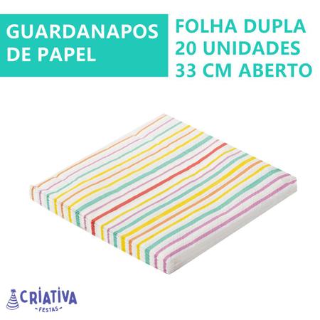 Imagem de Guardanapo Listras Colorido - 20 unidades - 33 cm