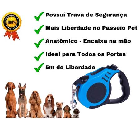 Imagem de Guia Retrátil Coleira Animais Estimação 5 Metros Pet 15Kg