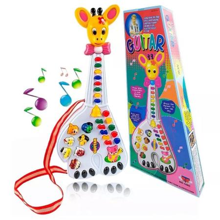 Imagem de Guitarra de Brinquedo Infantil Girafa 26 Teclas Sons de Animais e Músicas Com Luz
