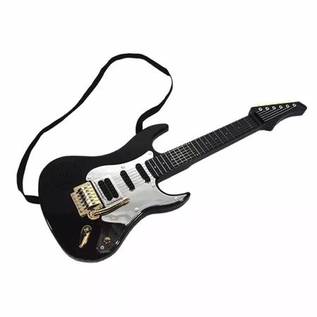 Imagem de Guitarra Eletrônica Infantil Preta Cordas De Aço Musical Dtc