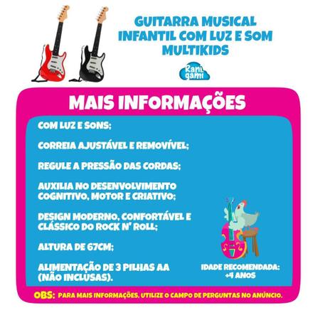 Imagem de Guitarra Infantil Brinquedo Musical Com Luz E Som - Preto
