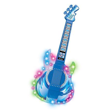 Imagem de Guitarra Infantil C Microfone Pedestal Toca Mp3 Luz Som Azul