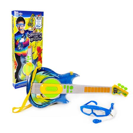 Imagem de Guitarra infantil com microfone e óculos música mega compras