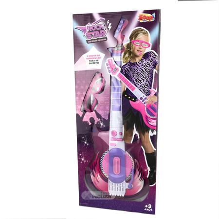 Imagem de Guitarra Infantil Com Microfone Oculos Com Luz E Som