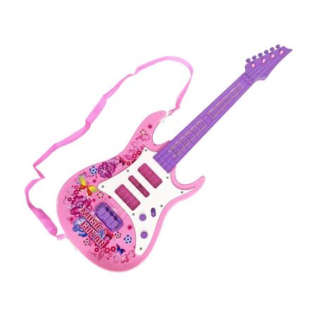 Imagem de Guitarra Infantil Elétrica Som Luz 52cm Brinquedo Rock Rosa