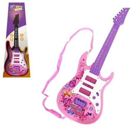 Imagem de Guitarra Infantil Elétrica Som Luz 52cm Brinquedo Rock Rosa