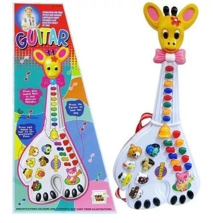 Imagem de Guitarra Musical Infantil Girafa 26 Teclas Com Luz Sons Animais e Músicas