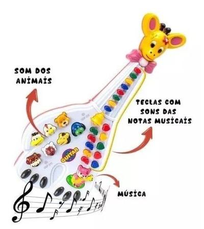 Imagem de Guitarra Musical Infantil Girafa 26 Teclas Com Luz Sons Animais e Músicas