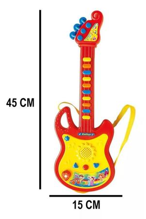 Imagem de Guitarra Musical Luz Colorida Emite Som e Voz Com Microfone