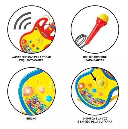 Imagem de Guitarra Musical Luz Colorida Emite Som e Voz Com Microfone