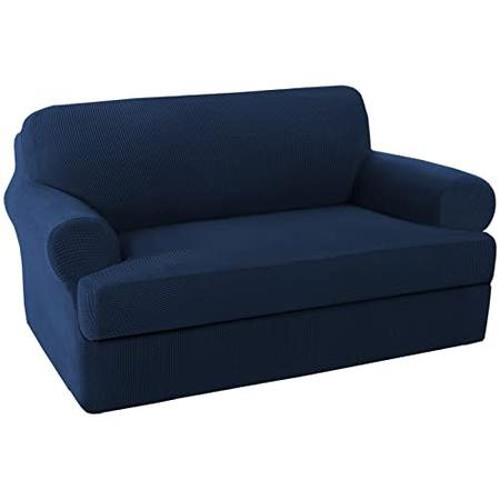 Imagem de H.VERSAILTEX 2 Peça Amaseat Slipcovers Stretch Furnitue Capa Fit Lovesat Largura até 70 Polegadas, Spandex Jacquard Fabric Super Soft Skid Resistente Sofá Protetor - Loveseat - Marinha