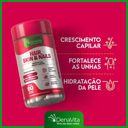 Imagem de Hair Skin & Nails Com Biotina + Ácido Hialurônico + Colágeno Hidrolisado - 60 Cápsulas - Denavita