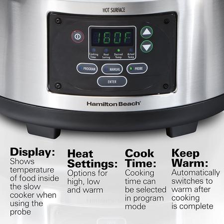 Imagem de Hamilton Beach Slow Cooker 6 QT Prog Digital Lock Lid Sonda Inox