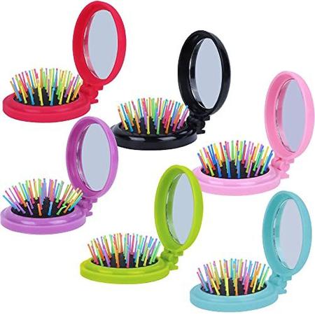 Escova de Cabelo Dobrável com Espelho | Escova de cabelo pequena | Escova  de cabelo com espelho, escova de cabelo com espelho de viagem dobrável