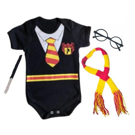 Imagem de Harry Potter Body Oculos Cachecol Varinha Kit temático mêsversário Fantasia Infantil Bebê Roupa temática
