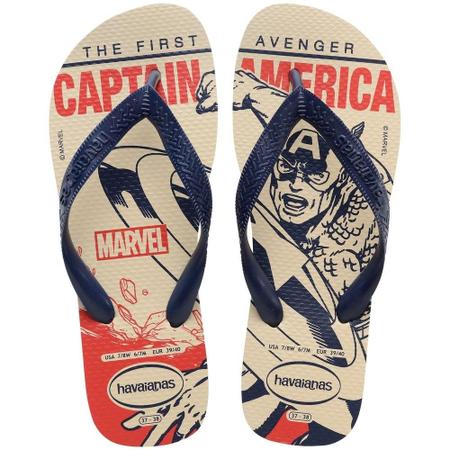 Havaianas Top Marvel Logomania Bege Palha/Marinho Imagem de Havaianas Top Marvel Logomania Bege Palha/Marinho