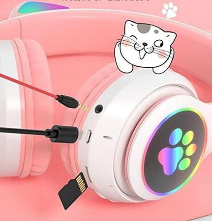 Imagem de Headphone Bluetooth Sem Fio com Orelhas de Gato LED Dobrável