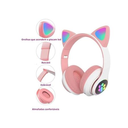 Imagem de Headphone com bluetooth gatinho com led lindo orelhas gato