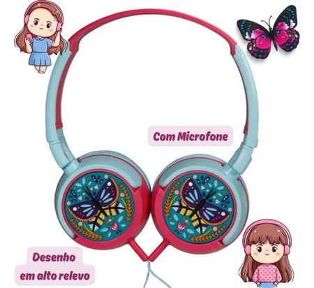 Imagem de Headphone Infantil Criança Kids Butterfly Oex Com  Microfone