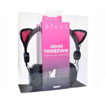 Imagem de Headphone K-Mex Cat Ear AR30 P2 S/ Microfone - Preto/Rosa