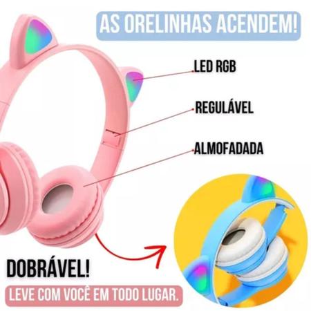 Imagem de Headset De Gatinho Com Fio Orelha Led Para Crianças Meninas