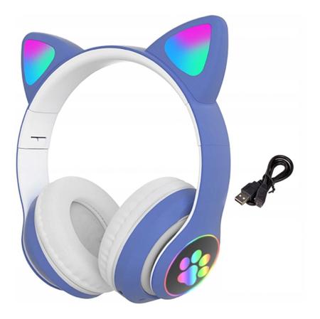 Fone De Ouvido Orelha Gato Led Com 7 Cor Luz Headphone