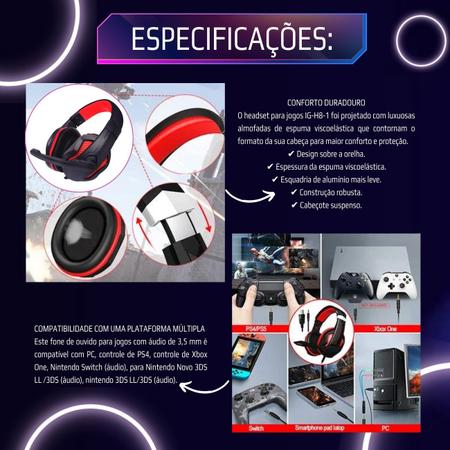 Headset Gamer com Microfone Fones De Ouvido Conexão P3 e