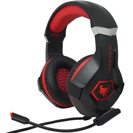 Imagem de Headset Gamer Fone Ouvido Microfone Scorpion Bass Led Pc Celular Jogos Infokit GH-X1000 XSoldado