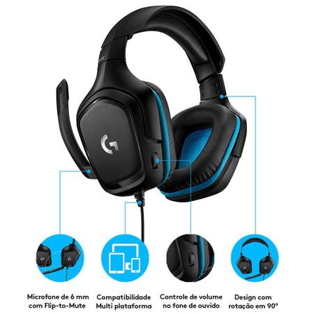 Imagem de Headset Gamer Logitech G432 7.1 Dolby Surround para PC, PlayStation, Xbox e Nintendo Switch, Preto/Azul - 981-000769