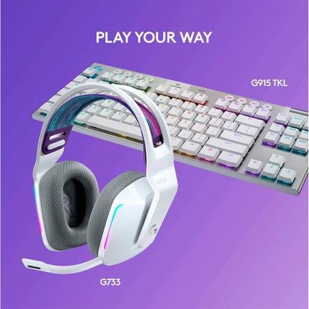 Imagem de Headset Gamer Sem Fio Logitech G733 7.1 Dolby Surround RGB LIGHTSYNC, Blue VOICE para PC e PlayStation, Branco - 981-000882