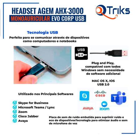 Headset Usb Agem Ahx3000 Evo Mono Com Cancelador Ruído Imagem de Headset Usb Agem Ahx3000 Evo Mono Com Cancelador Ruído